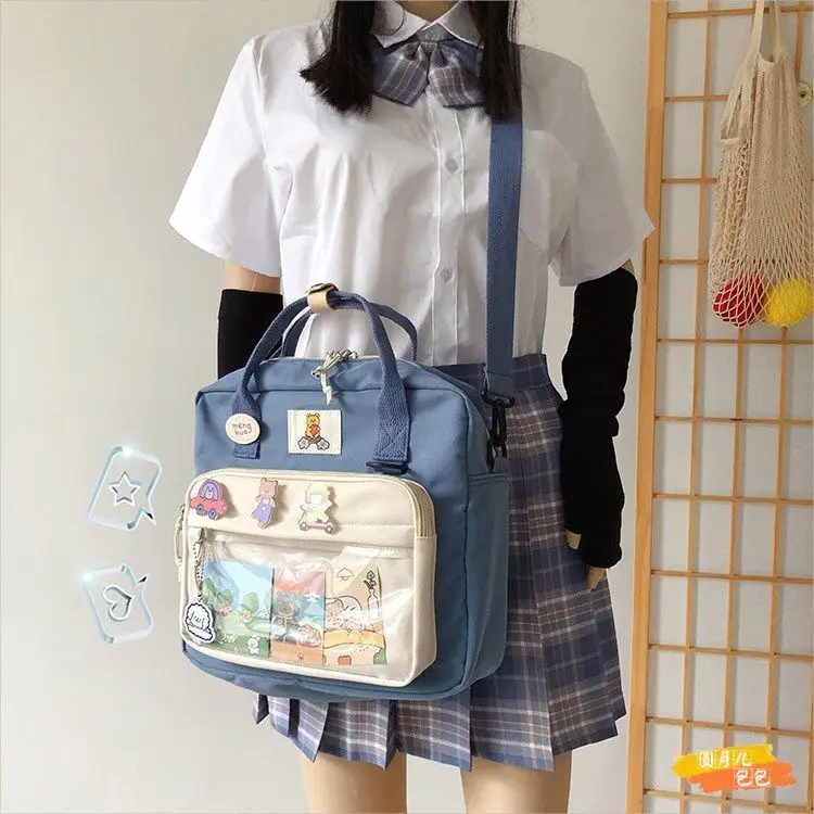 JIAERDI Kawaii Ita torba dla nastoletnich dziewcząt Harejuku Preppy plecak kobiety kreskówka przezroczysty JK torba na ramię damski Bolso Mujer