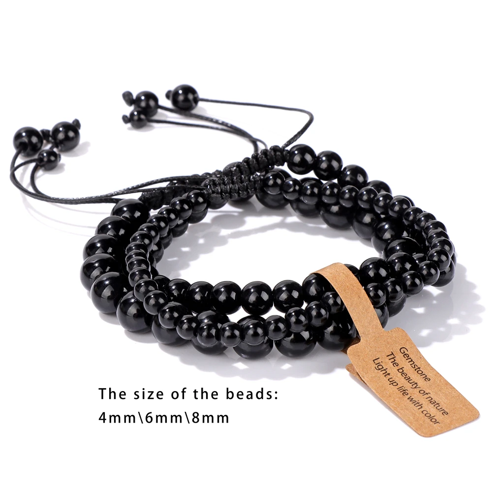 3pcs/set Beaded Bracelet Handmade 4 6 8mm Natural Stone Agates Tiger Eye Amazonite Beads Bracelets Men Women Healing Jewelry