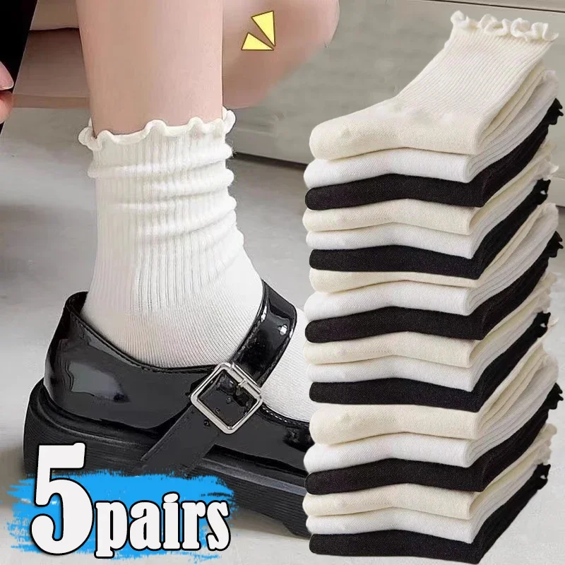

1/5pairs Socks for Women Cute Summer Japanese Cotton Breathable Girls Short Socks Kawaii Frilly Ruffle Socks Casual Sweet