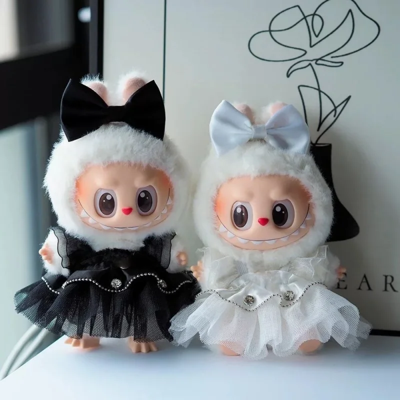 

В наличии Одежда для кукол 17 см, подходящая для ткани Labubu, черные шифоновые платья первого второго поколения, аксессуары для кукол с крыльями, подарки