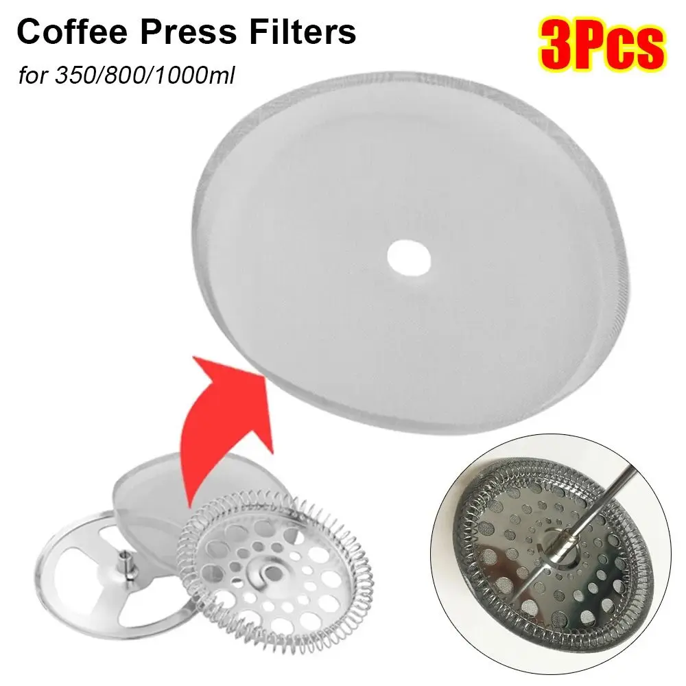 3Pcs Reusable Coffee Press Filters 350/800/1000ml French Press Filters Mesh Replacement Coffeeware Accessories