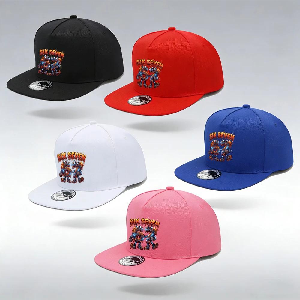Gorra de béisbol con estampado de dibujos animados 1/2, gorra ajustable con borde plano y botón a presión estilo hip-hop, adecuada para deportes casuales al aire libre.
