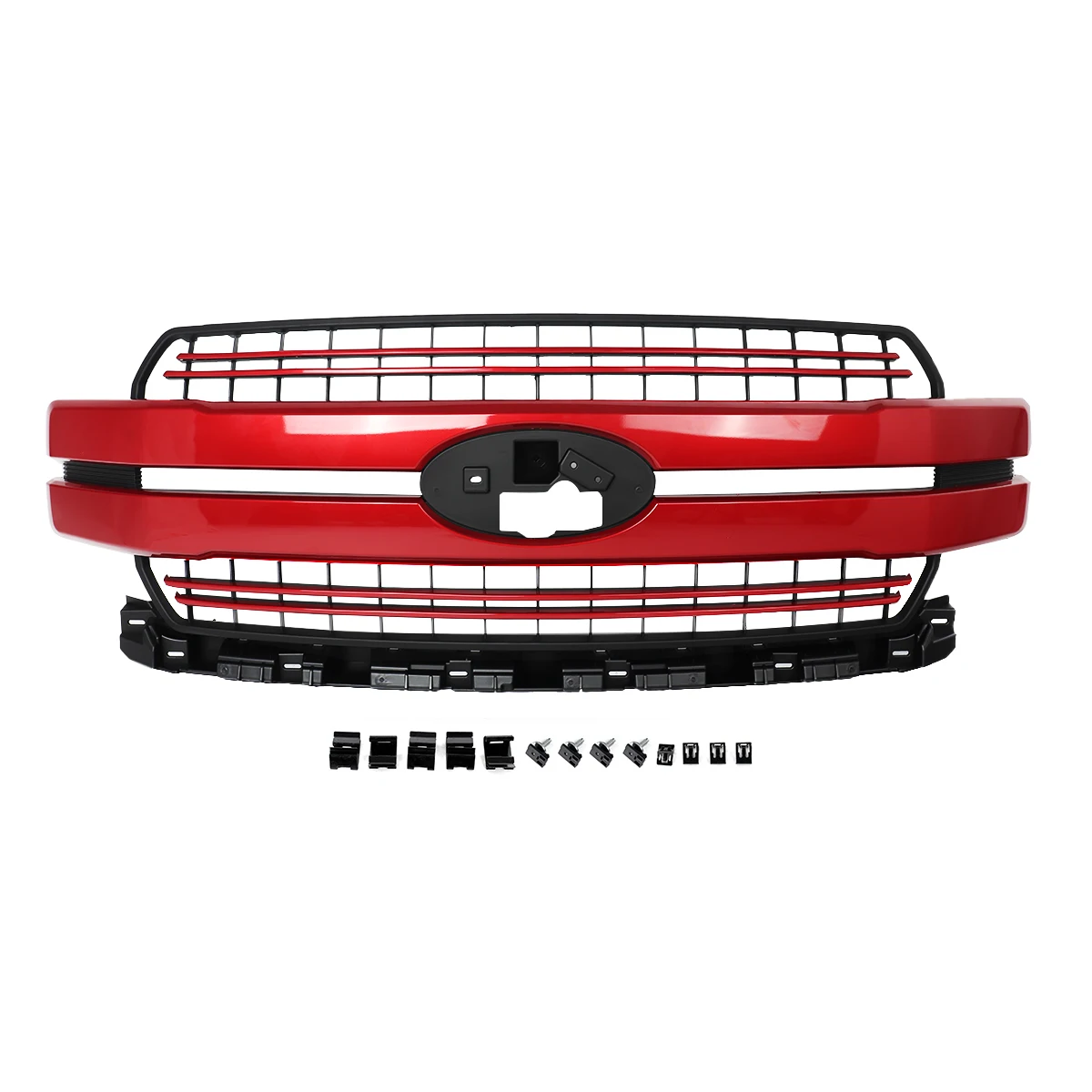 For F150 Grill 2018 2019 2020 Ford F150 Front Bumper Upper Racing Grille Assembly Rapid Red D4 Lariat Style Air Inlet Mesh Cover