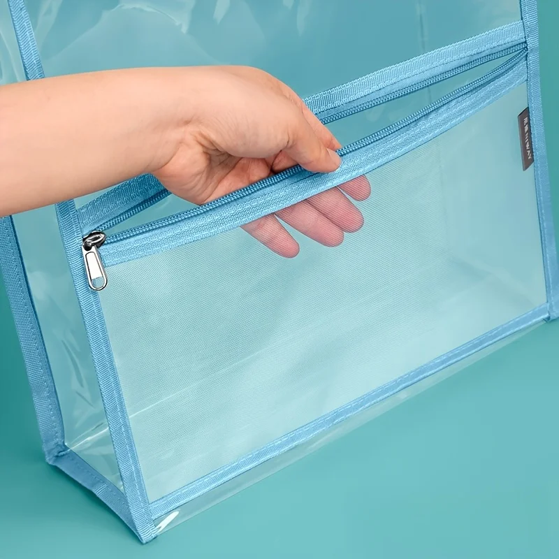 1 Piece, Random Color, Transparent File Folder, Tutoring Bag, Student Tote Bag, Large Capacity Tutoring Bag, Document Storage Bag, Maternity Document Bag, Work Travel Document Bag, Waterproof Zipper Bag view 3