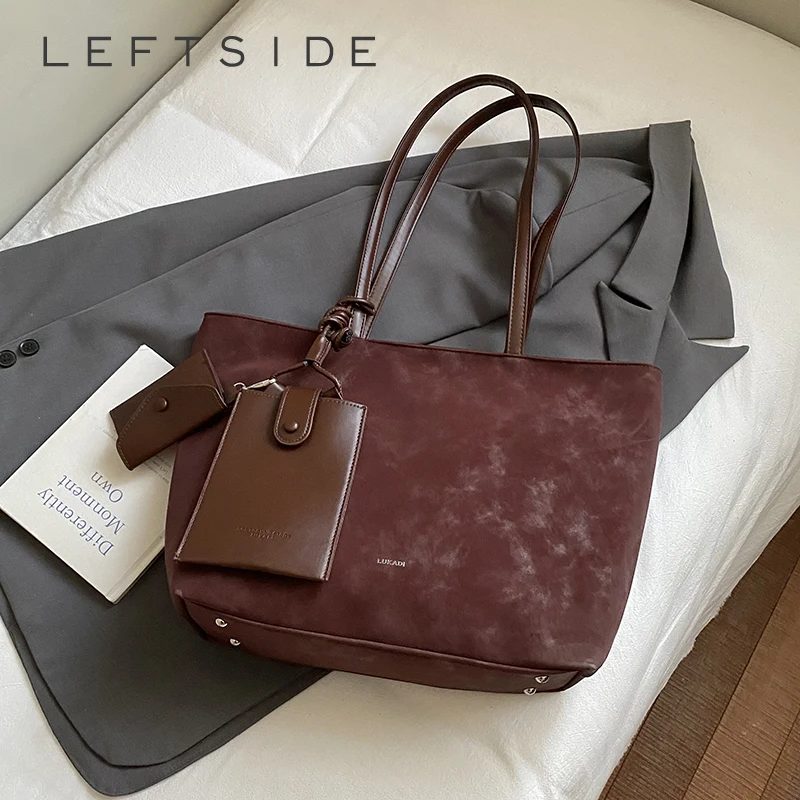 

LEFTSIDE Women PU Leather Shoulder Bag 2025 Winter Retro Soft Tote Bag Luxury Designer Trend Female High Capacity Handbags