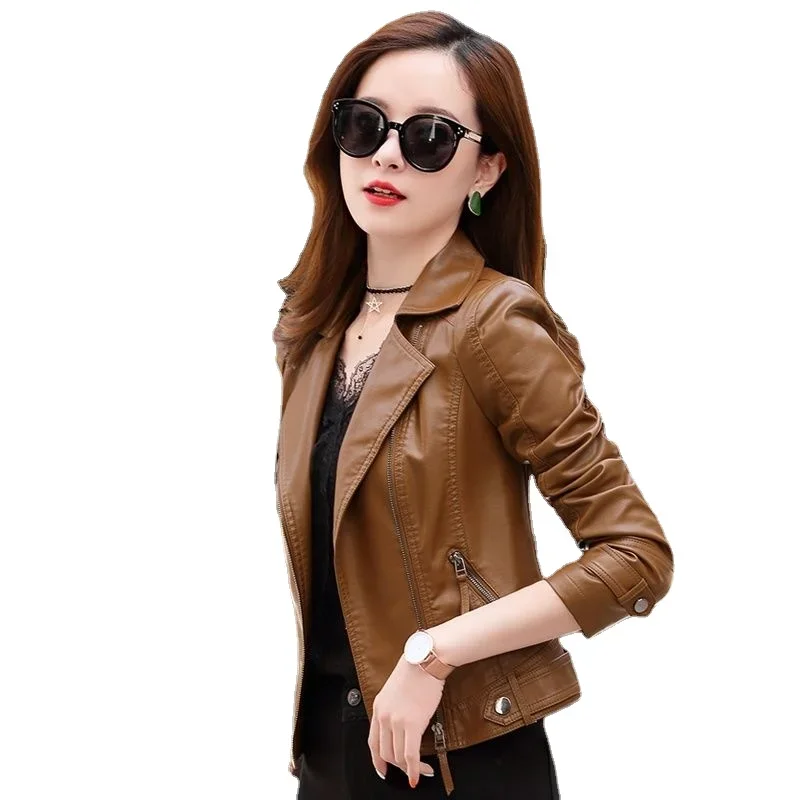 2023 Fashion Autumn Women Pu Leather Jacket Slim Motor Outwear Coat Zippers Roupas De Couro Femininos Elegant Punk Coat faux fur