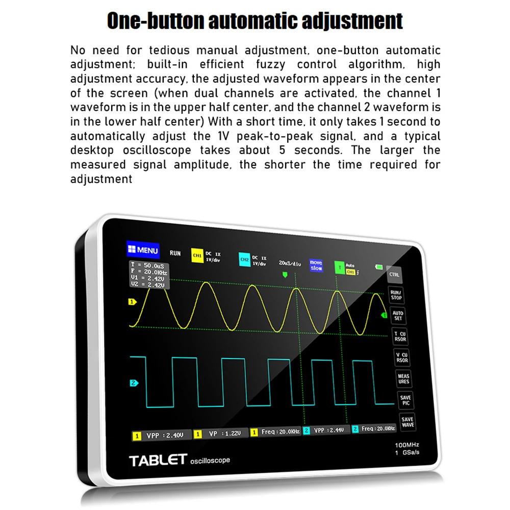 Intelligent Digital Tablet Oscilloscope 1013D Dual Channel 100M Bandwidth 1GS Sampling Rate Full Touch Portable