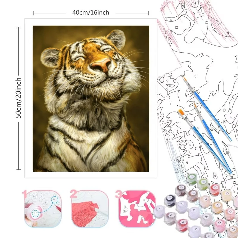 Oil Painting By Numbers Kits Cute Smiling Tiger Number Drawing Canvas DIY Pictures By Numbers Home Decor Art Gift Frameless
