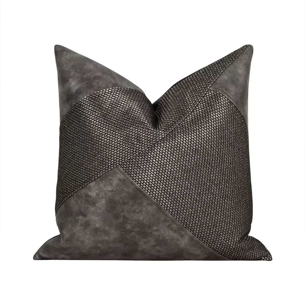 RUIYI Dark Grey Suede Weave Patchwork Throw Pillow Cover Geometric Spliced Luxury Sofa Decor Cushion Case