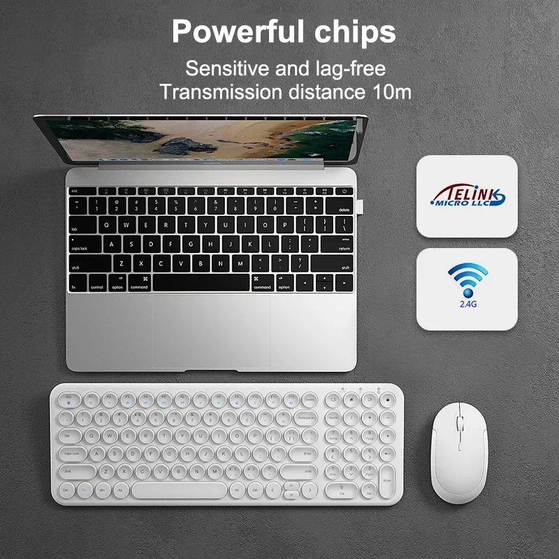 Imagem -04 - Teclado e Mouse Silenciosos sem Fio para Jogos Keycap Redondo Macbook pc Gamer Computer Laptop 2.4g