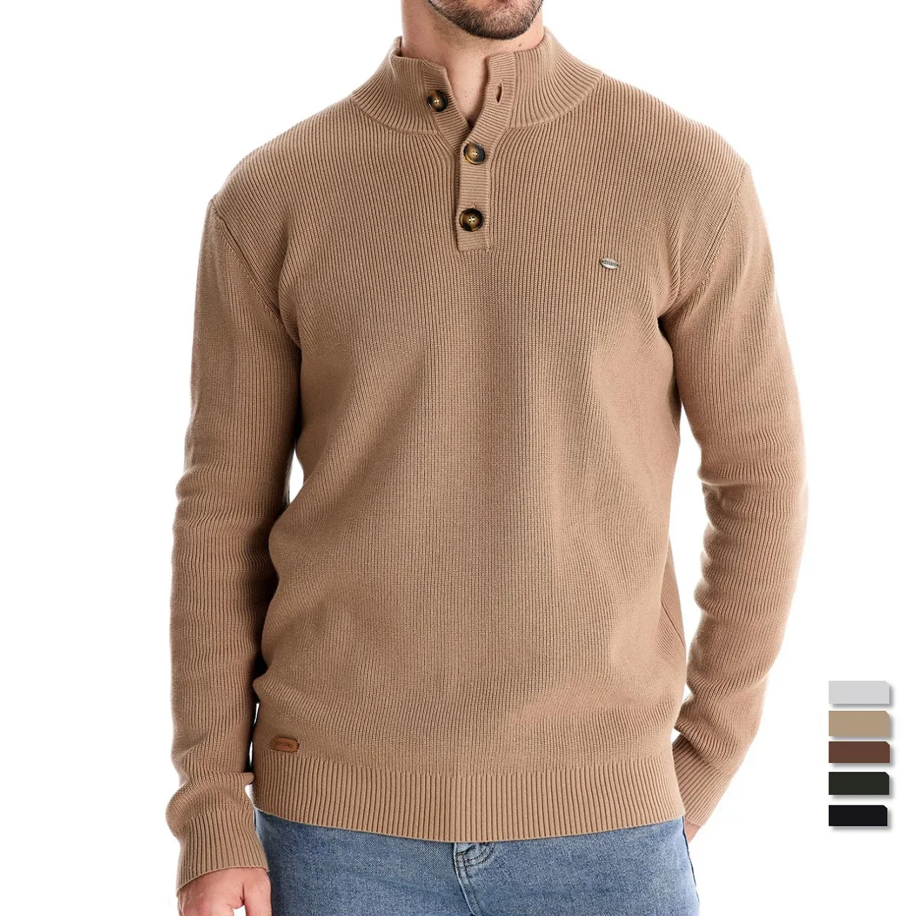 Pull à manches longues pour hommes, col mi-haut, fermeture éclair, monochromatique, élastique, coupe couvertes, pulls en tricot décontractés, affaires, automne, hiver