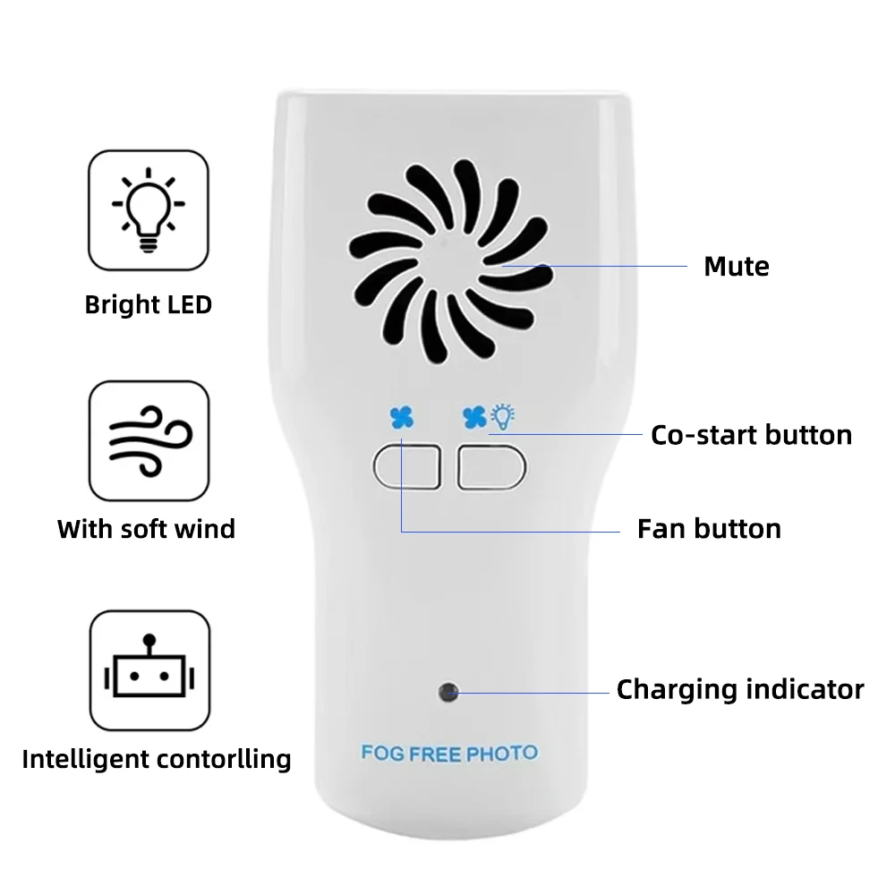 den tal Orthodontic Reflector with Light and Air-blowing Anti-fog Mouth Mirror, Oral Double-sided Stainless Steel Reflector