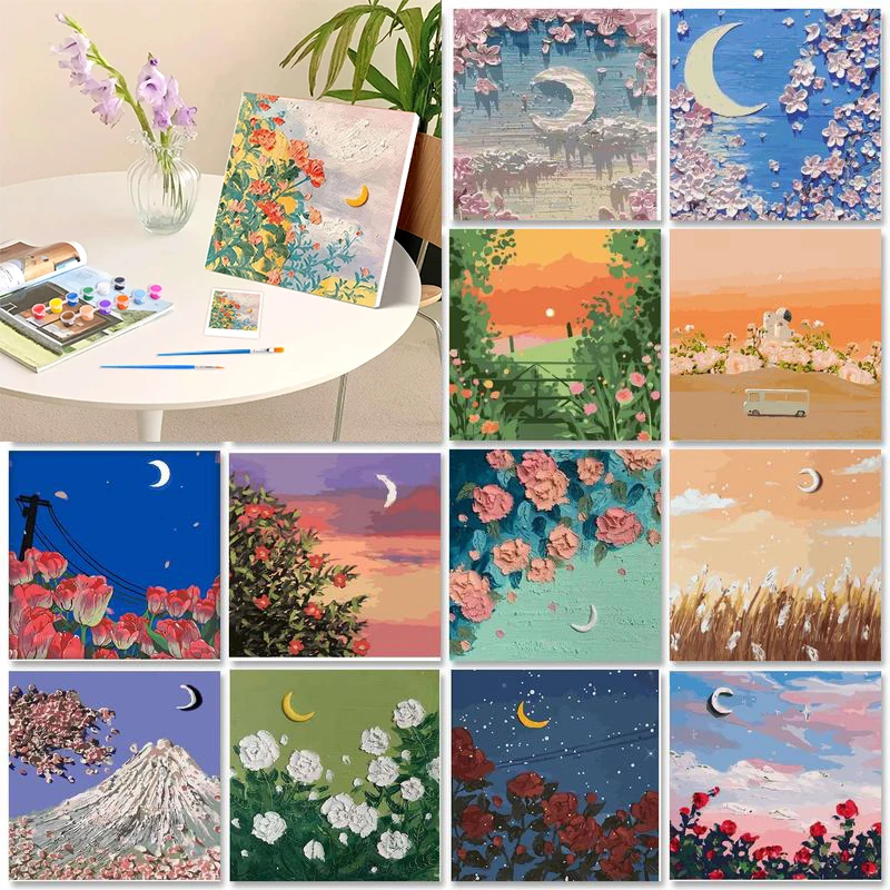 

20x20cm Framed Flower Paint By Numbers Handmade Canvas Painting Landscape Paint for Painting Home Wall Art Decor Picture Drawing