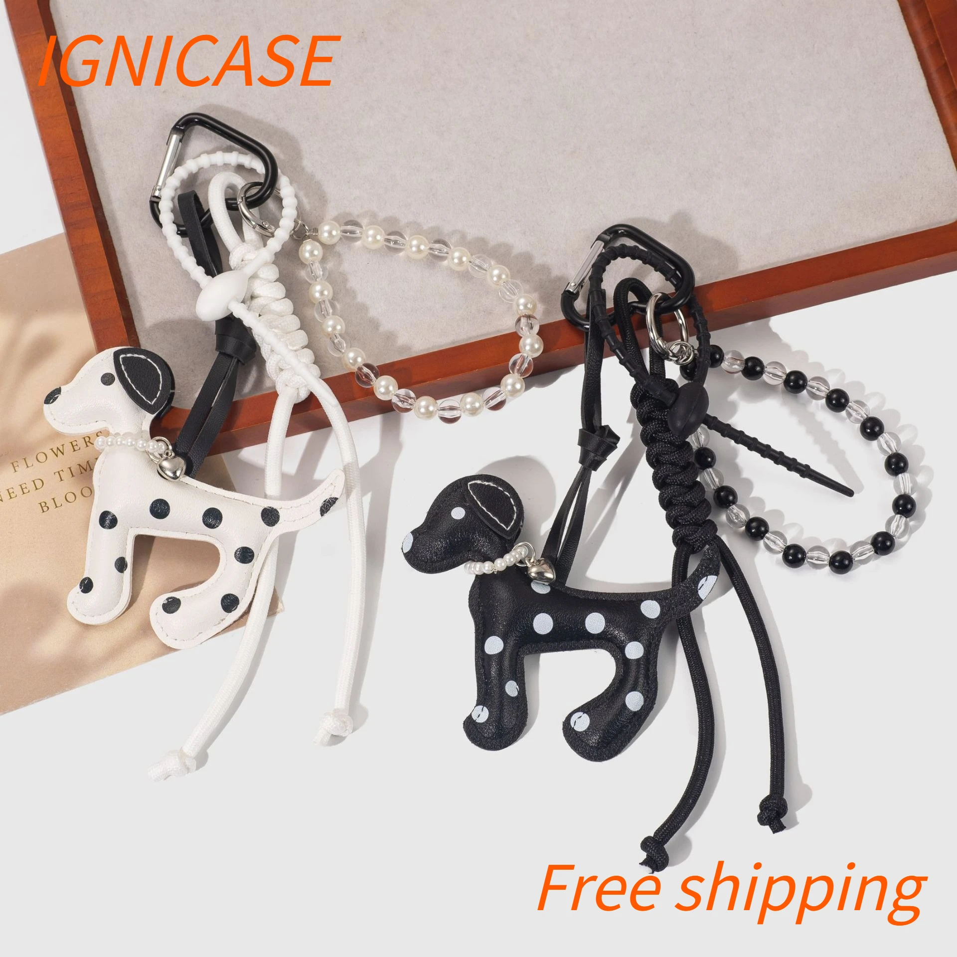 IGNICASE Creative Fashion Style PU Spotted Dog Pendant Pendant Fashion Versatile Personalized Bag Pendant Keychain Decoration