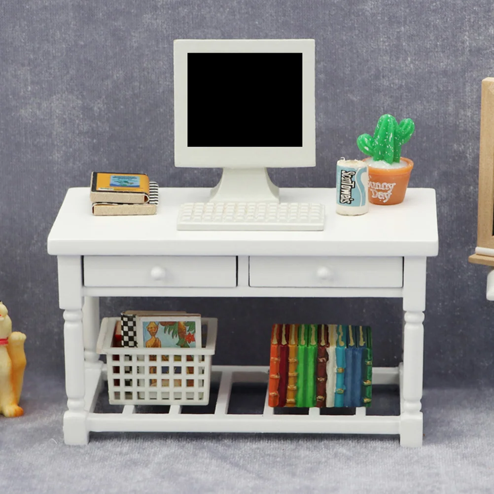 Dining Room Table Decor White Wooden with Drawer Mini Desk Model Furniture