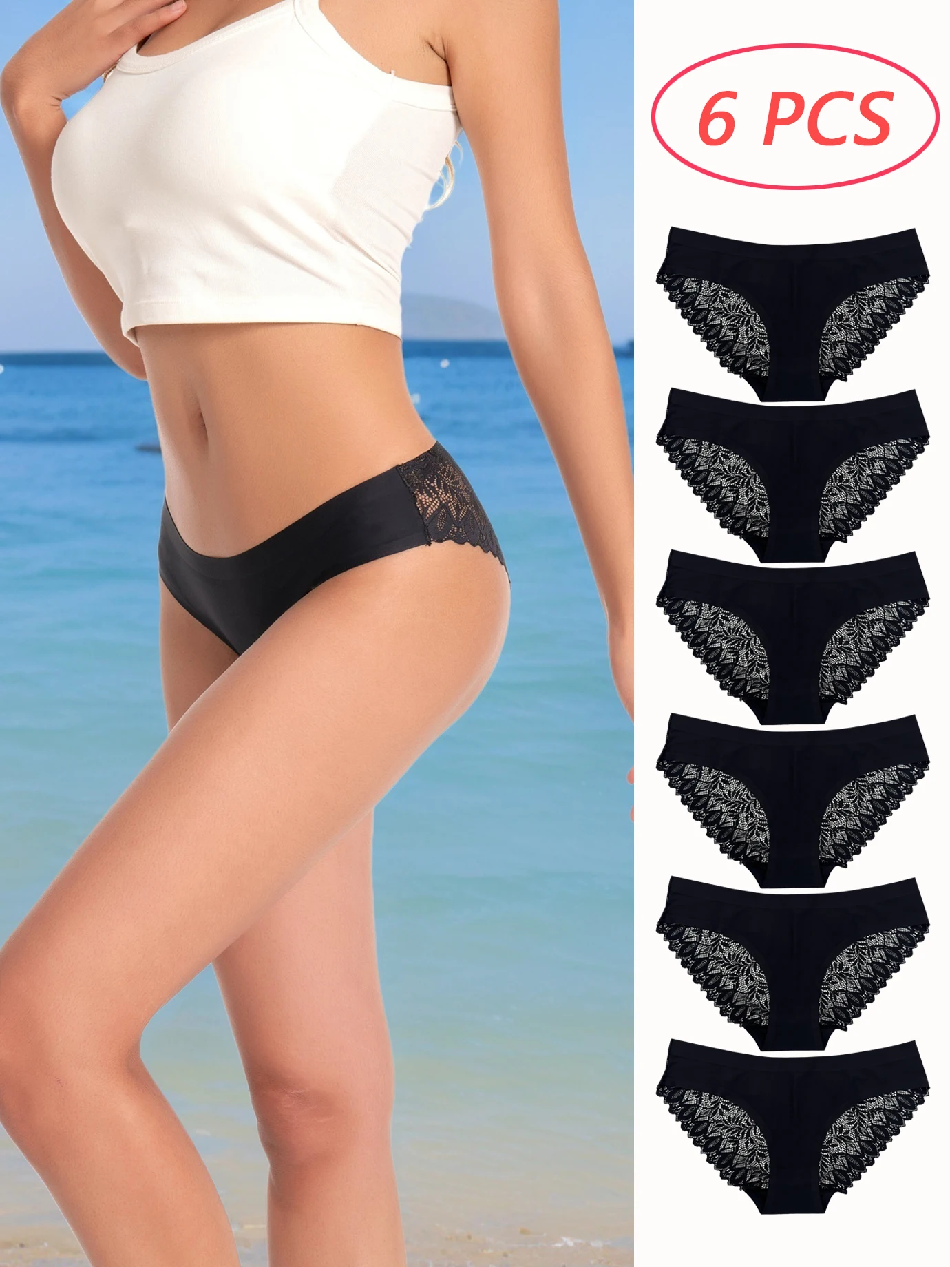 

Women's Comfortable, Sexy, Soft, Breathable, Elastic, Exquisite Lace Splicing Seamless Temptation Underwear (6 pieces)