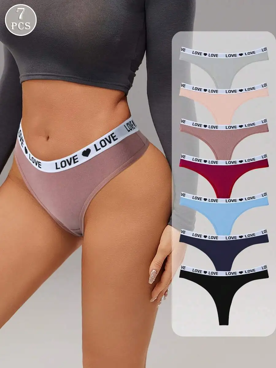 7Pcs Women Panties Thongs Letter Underwear Sexy Underpants Panty Soft Cotton G-Strings Plus Size 2XL Tanga Female Lingerie