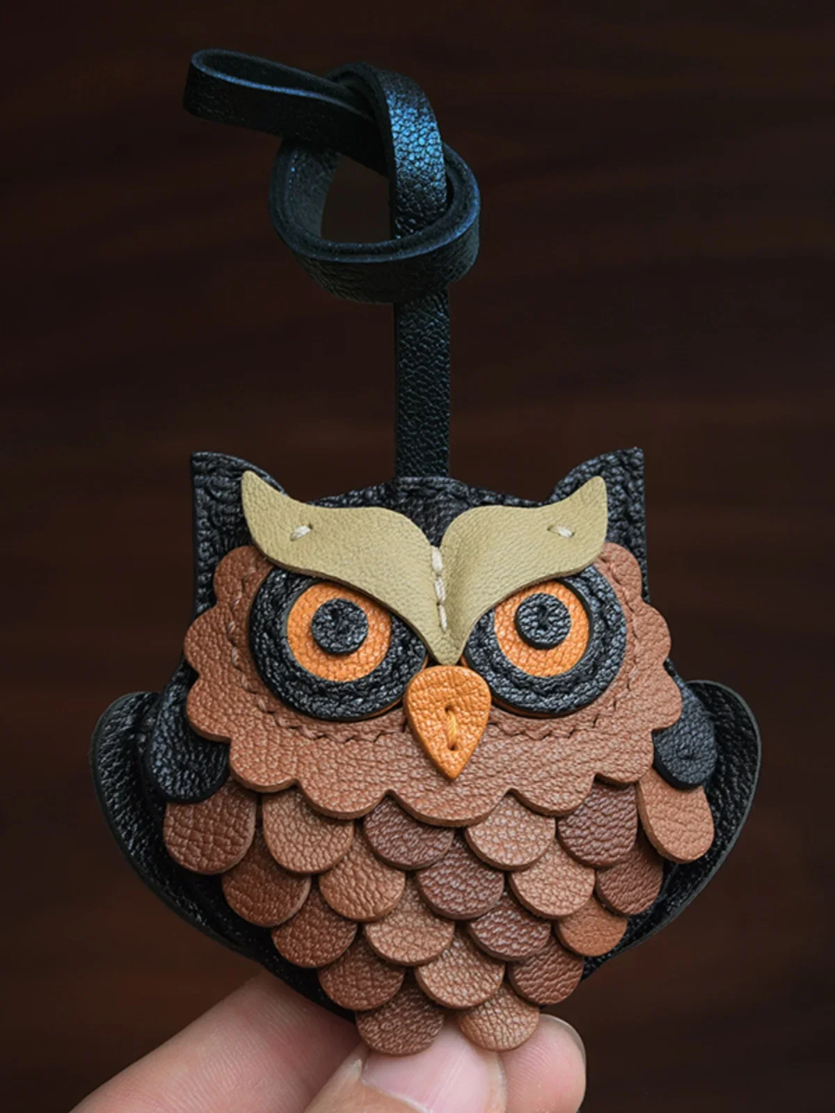 Handmade leather cute owl bag charm key ring car keychain  Christmas and New Year gifts