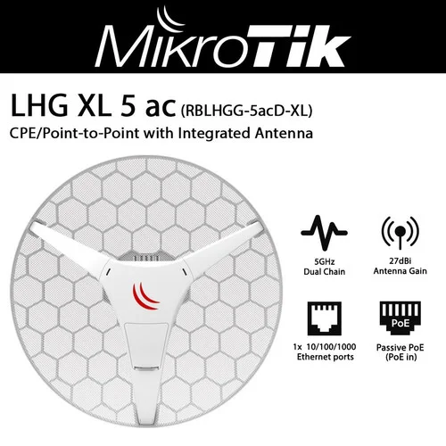 MikroTik LHG XL 5 Ac RBLHGG-5acD-XL CPE Jarak Jauh/Point-to-Point Dual Chain 5GHz Antena Grid Terintegrasi 27 DBi Jembatan Nirkabel