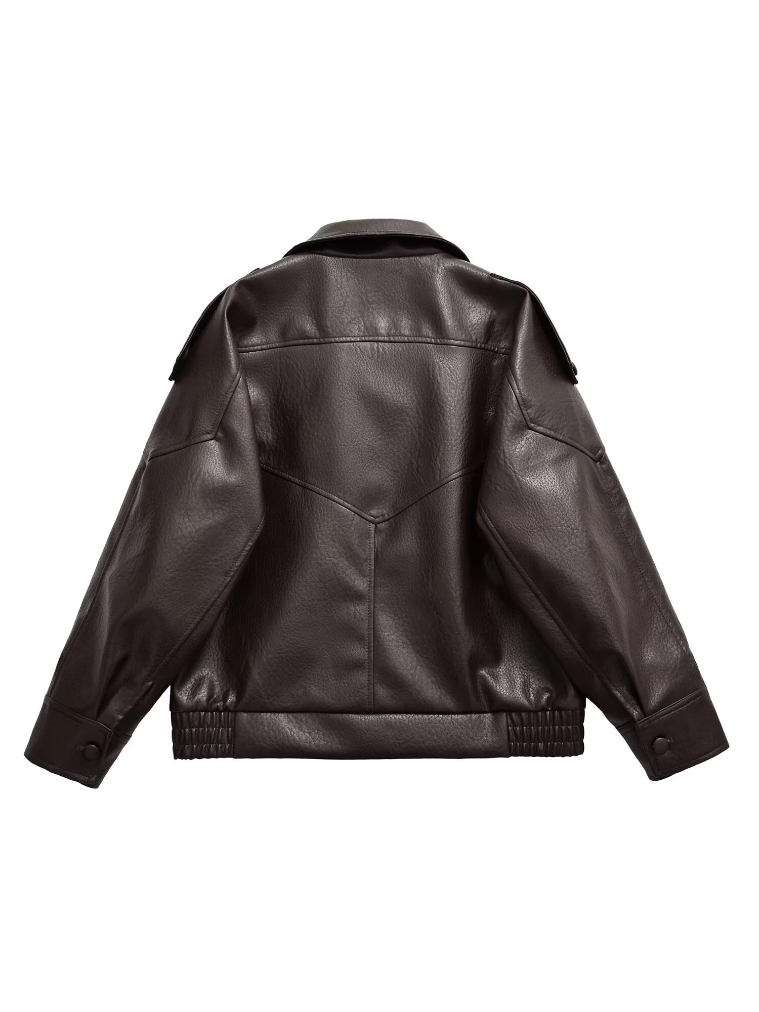 سترة فضفاضة من الجلد الصناعي للسيدات ماركة 2026 معطف عالي الشارع بياقة واقفة وأكمام طويلة ملابس خارجية بسحّاب غير رسمية للخريف والشتاء #6