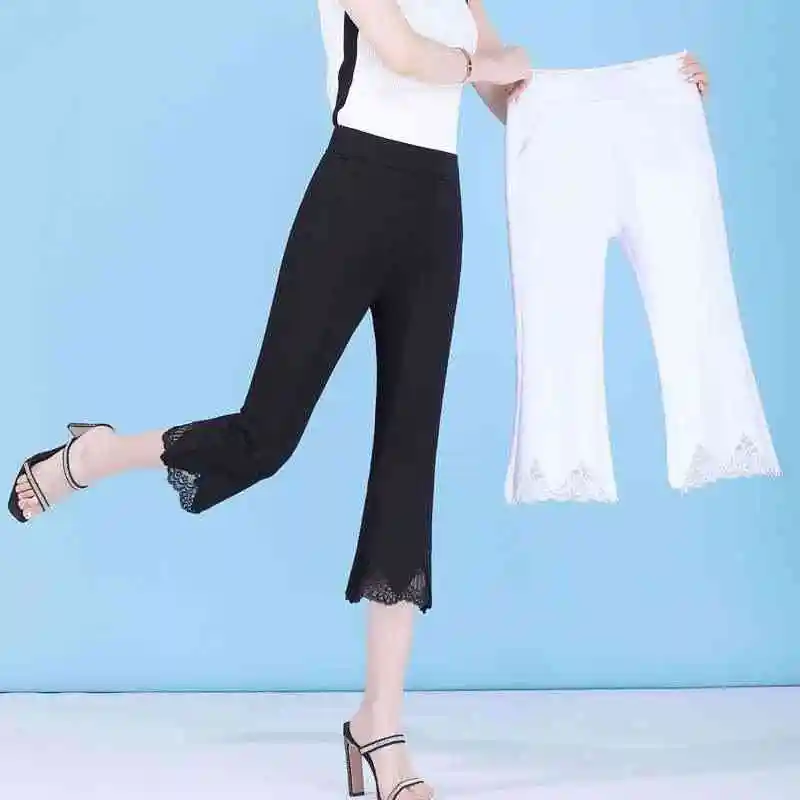 

High Waist Split Cropped Pants for Women Summer Thin Casual Pants Cleanfit Sle Polyester Fiber mid Low Waist Umbrella Soldi...