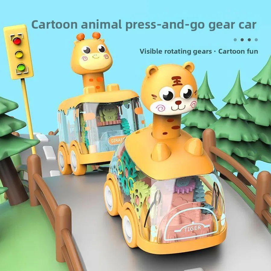 Baby Toy Car Suitable For Ages 0-1.5 Years Educational And Early Learning Toy Cartoon Animal Design Push-and-go Car With Lights