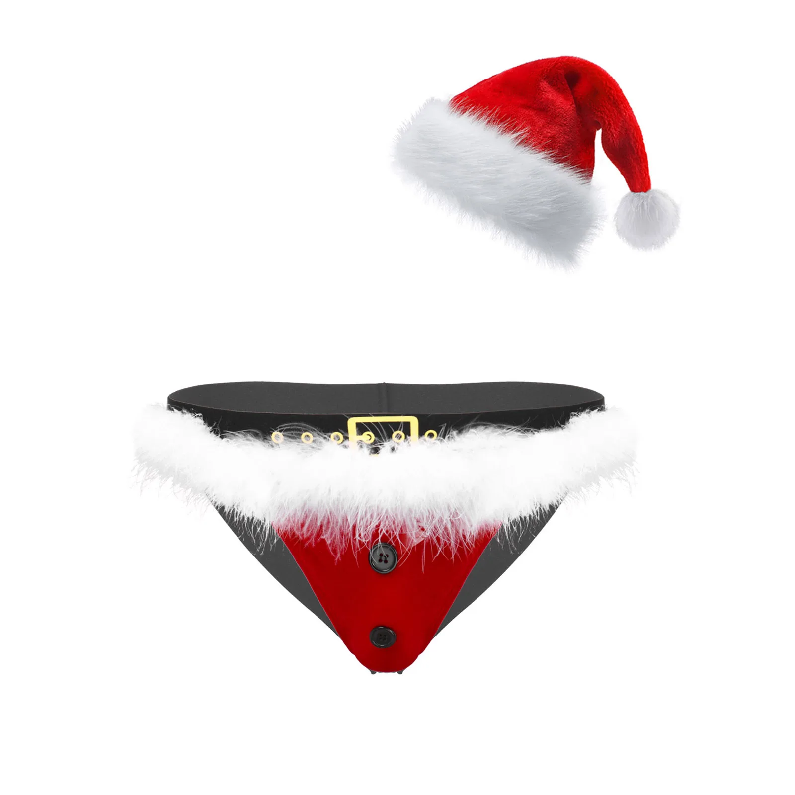 Men's Christmas Holiday Santa Claus Boxer Briefs with Hat Velvet Novelty Elk Shorts Trunks Novelty Underwear Christmas Gag Gift