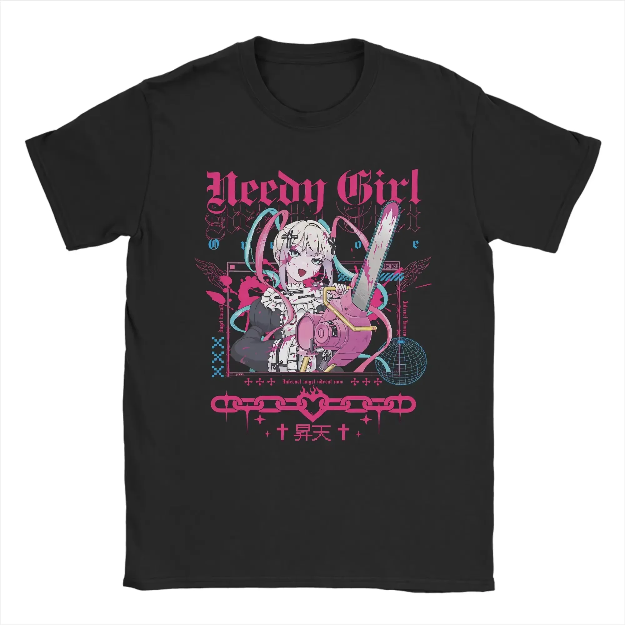 2026 New Needy Streamer Overload Manga Vintage Washed Print T-shirt Cybercore Aesthetic Oversized Crew Neck Tops