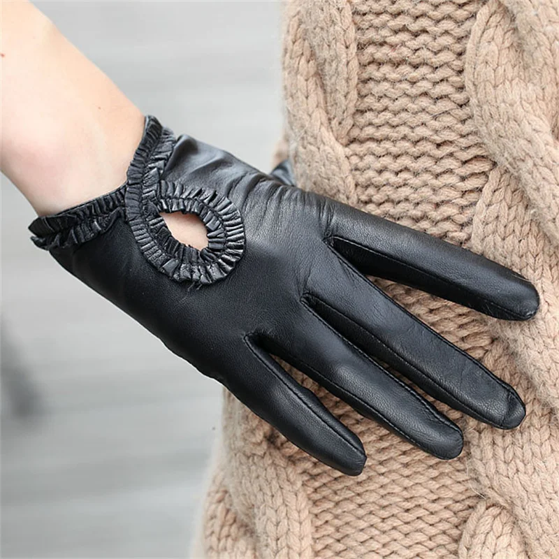 

Real Leather Gloves Female Spring Summer Unlined Thin Short Style Sheepskin Driving Women Gloves Touchscreen L097N
