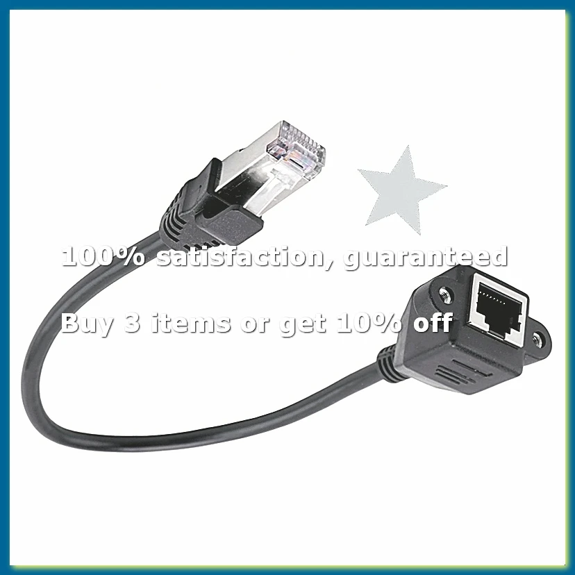 ●1FT RJ45 Male to Female Screw Panel Mount Ethernet LAN Network Extension Cable-ABFB