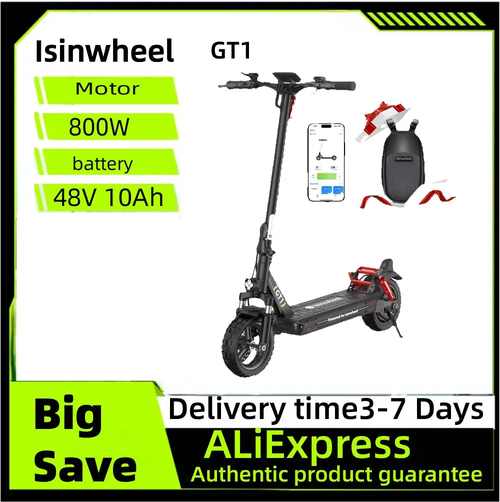 

Isinwheel GT1 Adult Electric Scooter 48V 10Ah Battery 10" pneumatic off road tire Foldable E-scooter