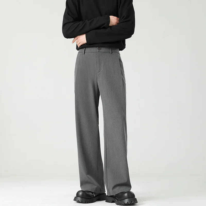 Summer Men's Solid Color Wide Leg Straight Casual Trendy Simple Basic Daily Straight Breathable Loose Trousers Male Fashion Pant