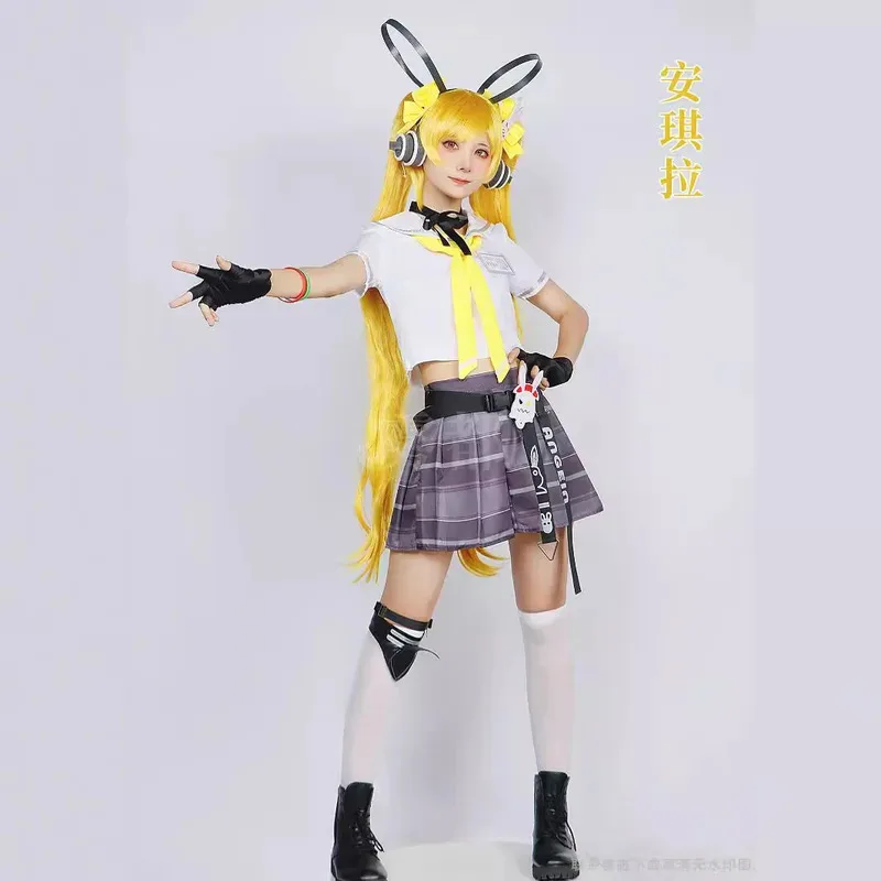 Game Honor of Kings Angela Cosplay Costume JK Dress Uniform Wig Full Set with Earphones Suit for Women Halloween Party disfraz