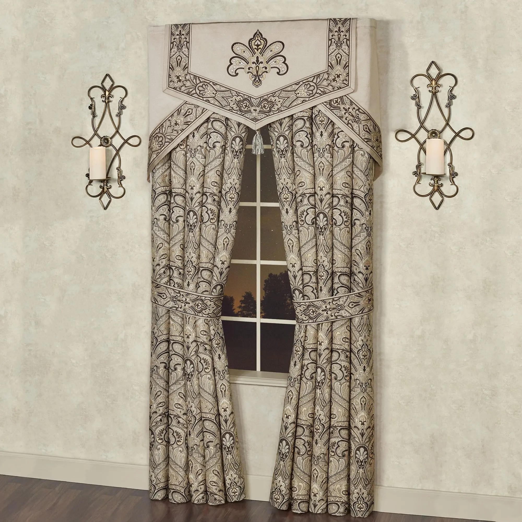 Traditional Style Landon Luxury Window Cornice Valance & Wide Curtains Set