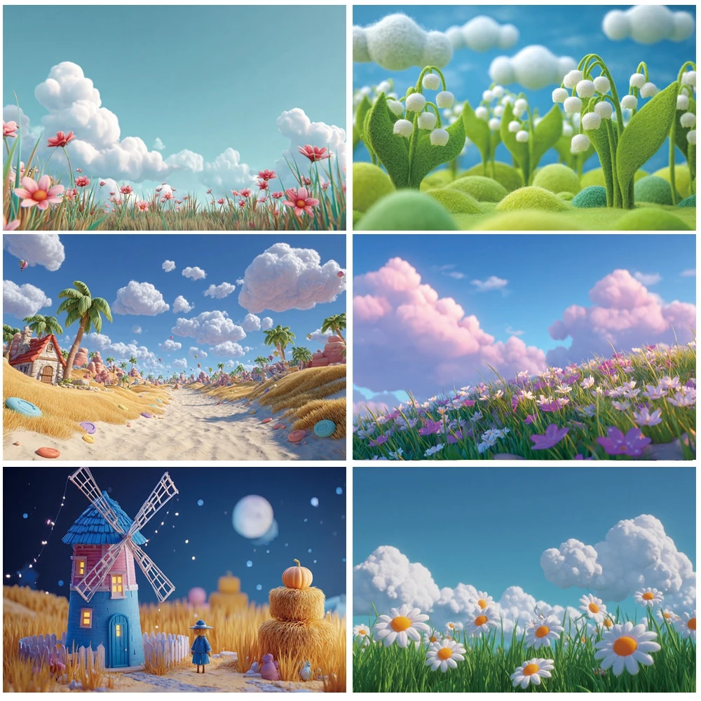 

MOON.QG Birthday Balloons Backgrounds For Photographs Candy Villages Marshmallow Fruit Backdrop Photobooth Accessories Poster