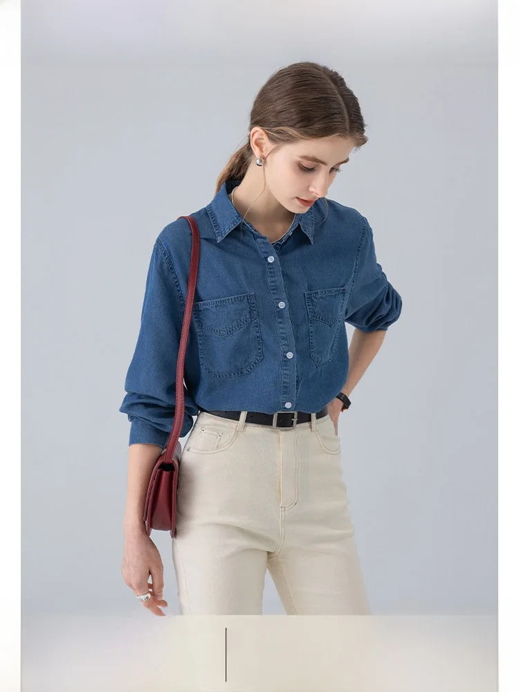 

Rina Berry Retro Denim Long Sve irt Summer New Loose Casual Versatile Slimming Women's Korean Sle Button up irt