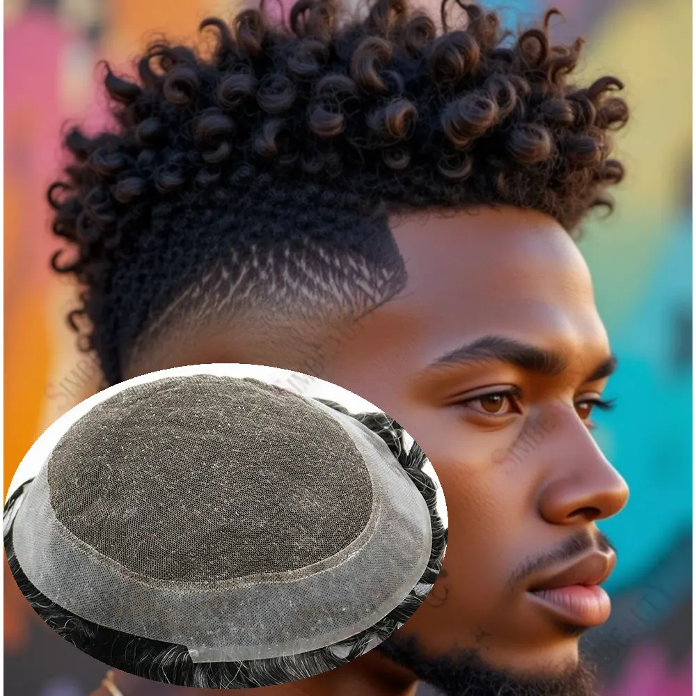 

15 мм афро кудрявый мужской парик швейцарский кружевной парик из искусственной кожи индийские человеческие волосы Высококачественная мужская система замены капиллярного протеза