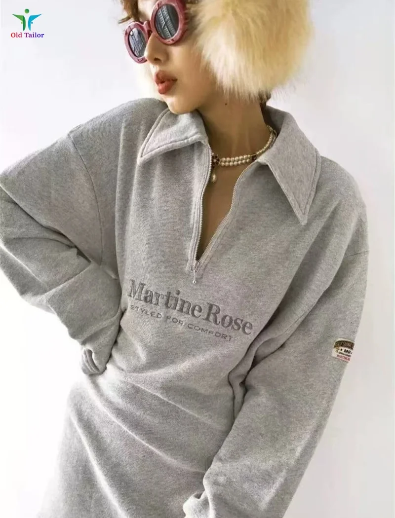 

Уличная одежда Marine Rose Trend Серый пуловер с капюшоном на молнии и длинными рукавами с вышивкой Мужская женская зимняя толстовка