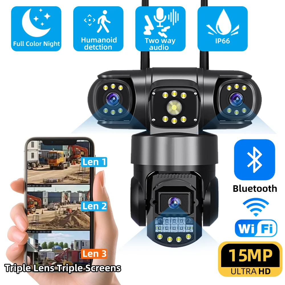 

V380 PRO 6K 12MP 4G Солнечная фермерская камера безопасности с тройными линзами и тройными экранами IP66 Водонепроницаемые камеры видеонаблюдения с искусственным интеллектом и обнаружением движения