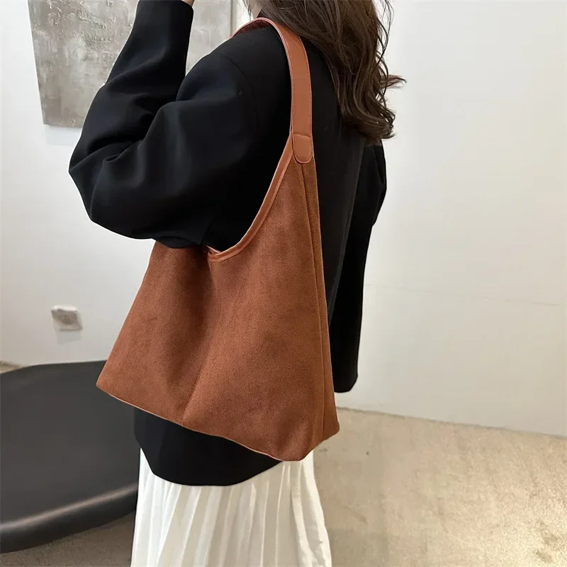 

Casual Vintage Faux Suede Shoulder Bags for Women Simple Ladies Underarm Bag Tote Commuter Large Capacity Female Purse Handbags