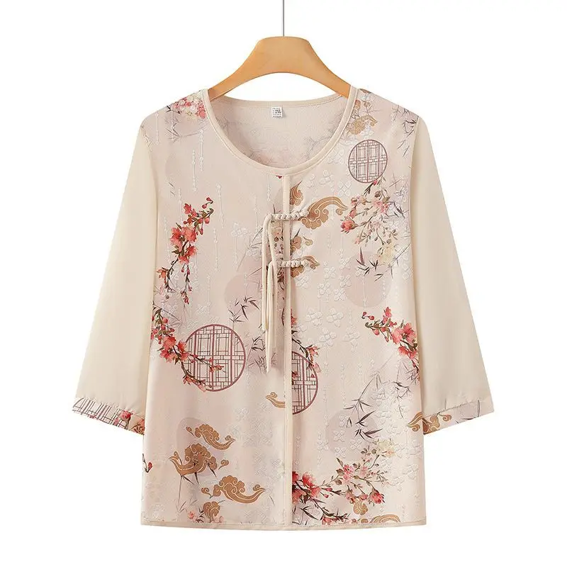 

Элегантная футболка с принтом в китайском стиле для мам среднего возраста