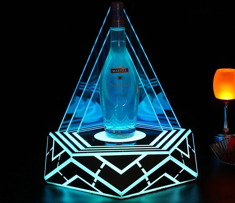 Custom High-end Champagne Acrylic Laser Light Rechargeable LED Bottle Display Glorifier Stand