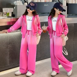 Korean Version Girls Suit Set Spring Autumn Tie-dye Gradient Design  Hooded Zipper Sweater Jacket + Sports Pants 2Pcs Tracksuit