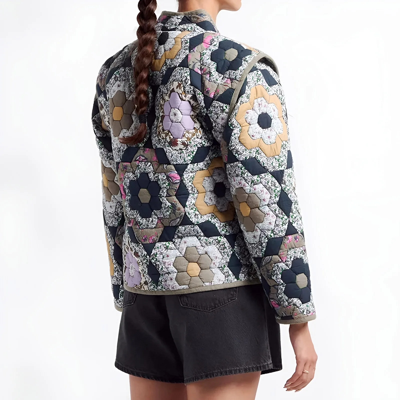 Chaqueta acolchada corta de algodón para mujer, cárdigan ligero con estampado Floral, ropa de calle, Parkas acolchadas