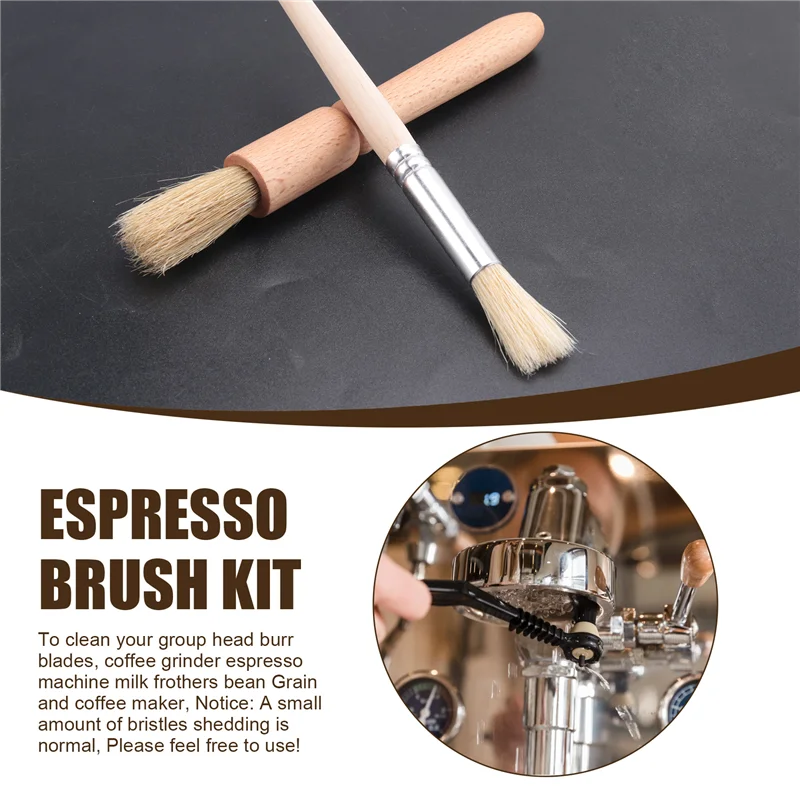 Stable-Coffee Brush Set Espresso Brush Kit,Wooden Coffee Grinder Machine Cleaning Brush And Espresso Brush For Coffee Machine