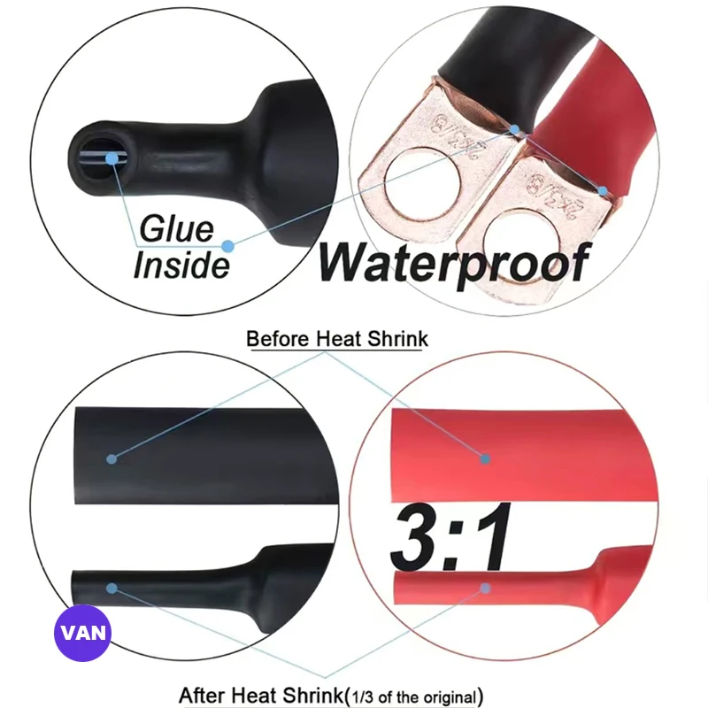 1M 3:1 Heat Shrink Tube With Glue Inside Diameter 2.4/3.2/4.8/6.4/7.9/9.5/12.7mm Adhesive Lined Sleeve Wrap with glue inside