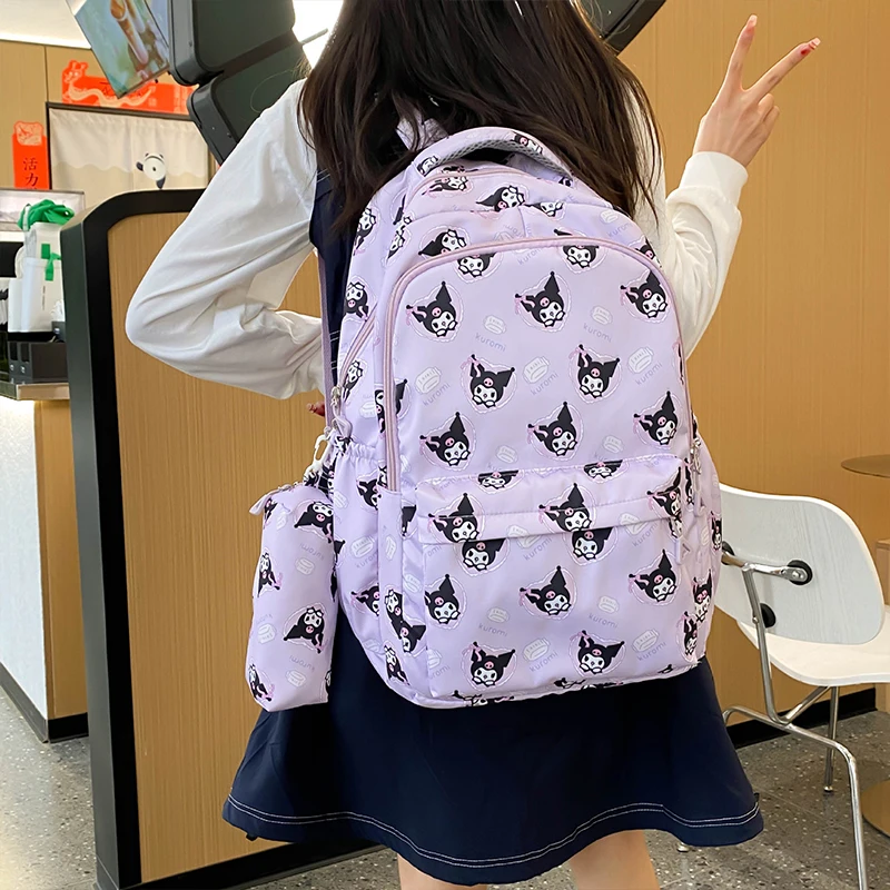 Sanrio Cinnamoroll Printing Backpack, Kuromi Hello Kitty Anime Preppy Schoolbag, Kawaii Nylon Travel Knapsack With Pencil bag