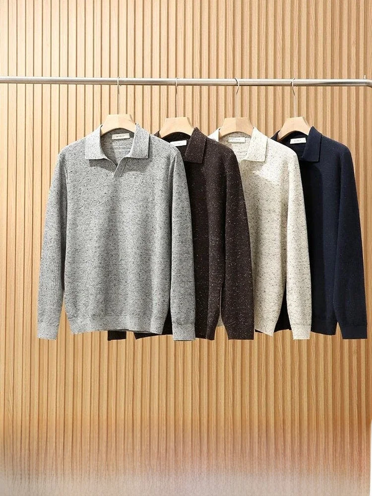 Italian Vintage Style Knitted Wool Fabric Hoodie Men's Lazy Style Autumn Sea Eagle Collar Long Sleeve Breathable Comfortable