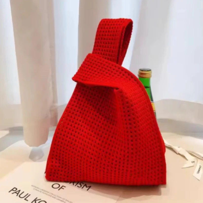 Women Beach Bag Hollow Knit Knot Wrist Bags Crochet Tote Knitting Shopping Woven Handbag Mini Cosmetic Vacation Pouch Phone Pack - view 4