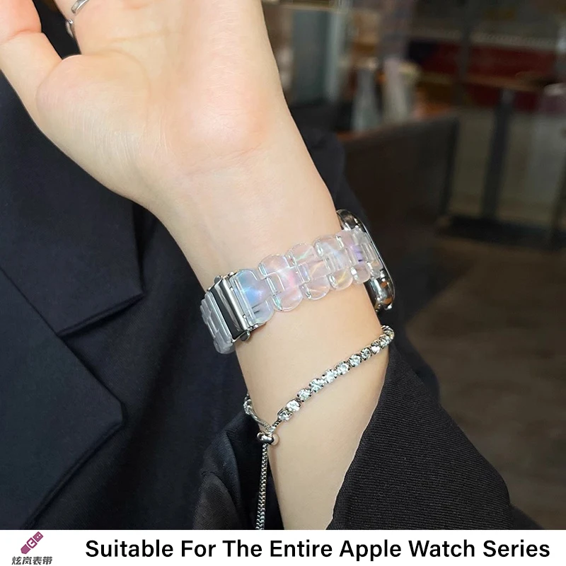 Correa de resina para Apple Watch band 45mm ultra 2 49mm 44mm 40mm 41mm 40 mm pulsera delgada de eslabones glaciar serie iwatch 9/8/7/SE 6 5 4